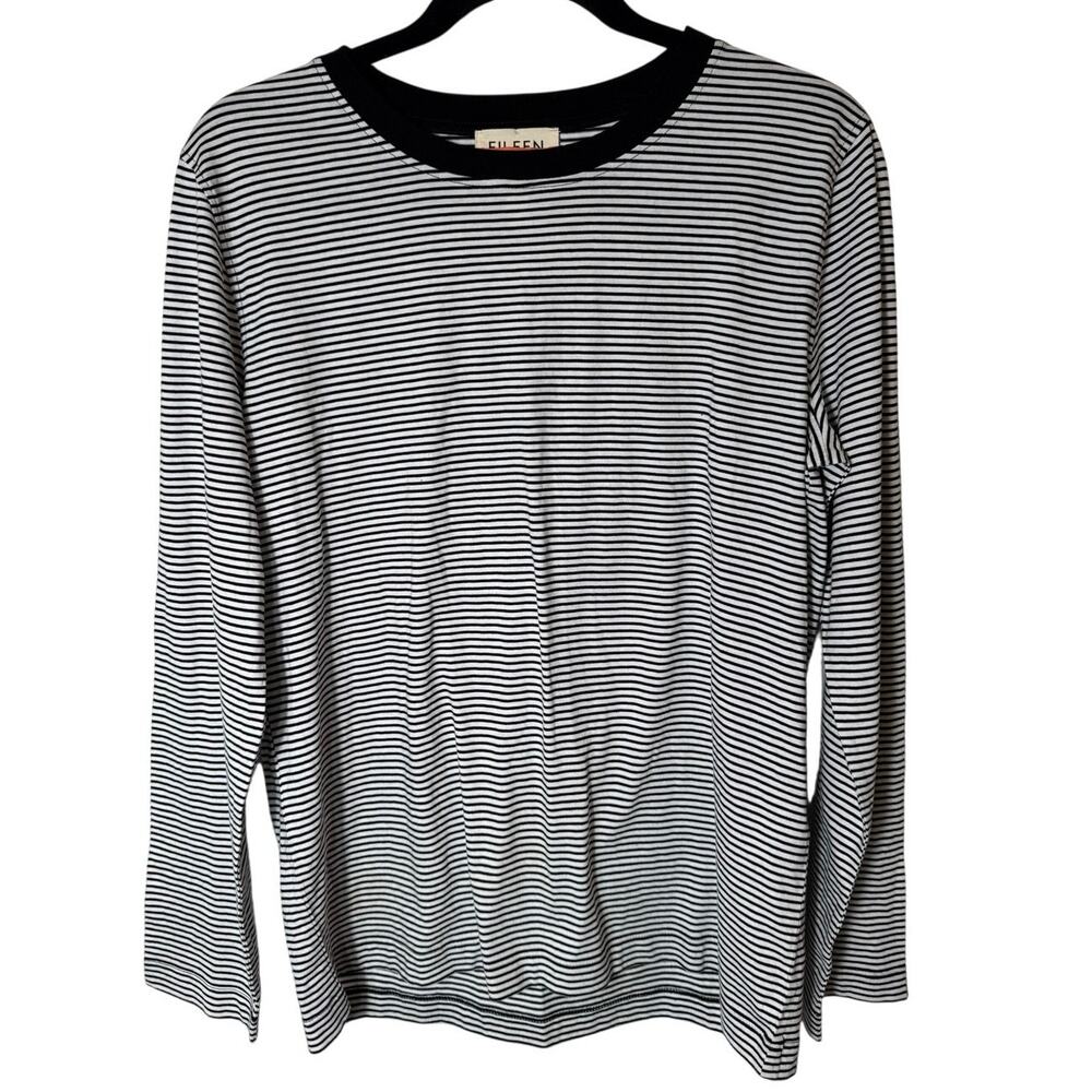 Eileen Fisher XS Organic Cotton Long Sleeve Ringer Tee Oversized Nautical Preppy